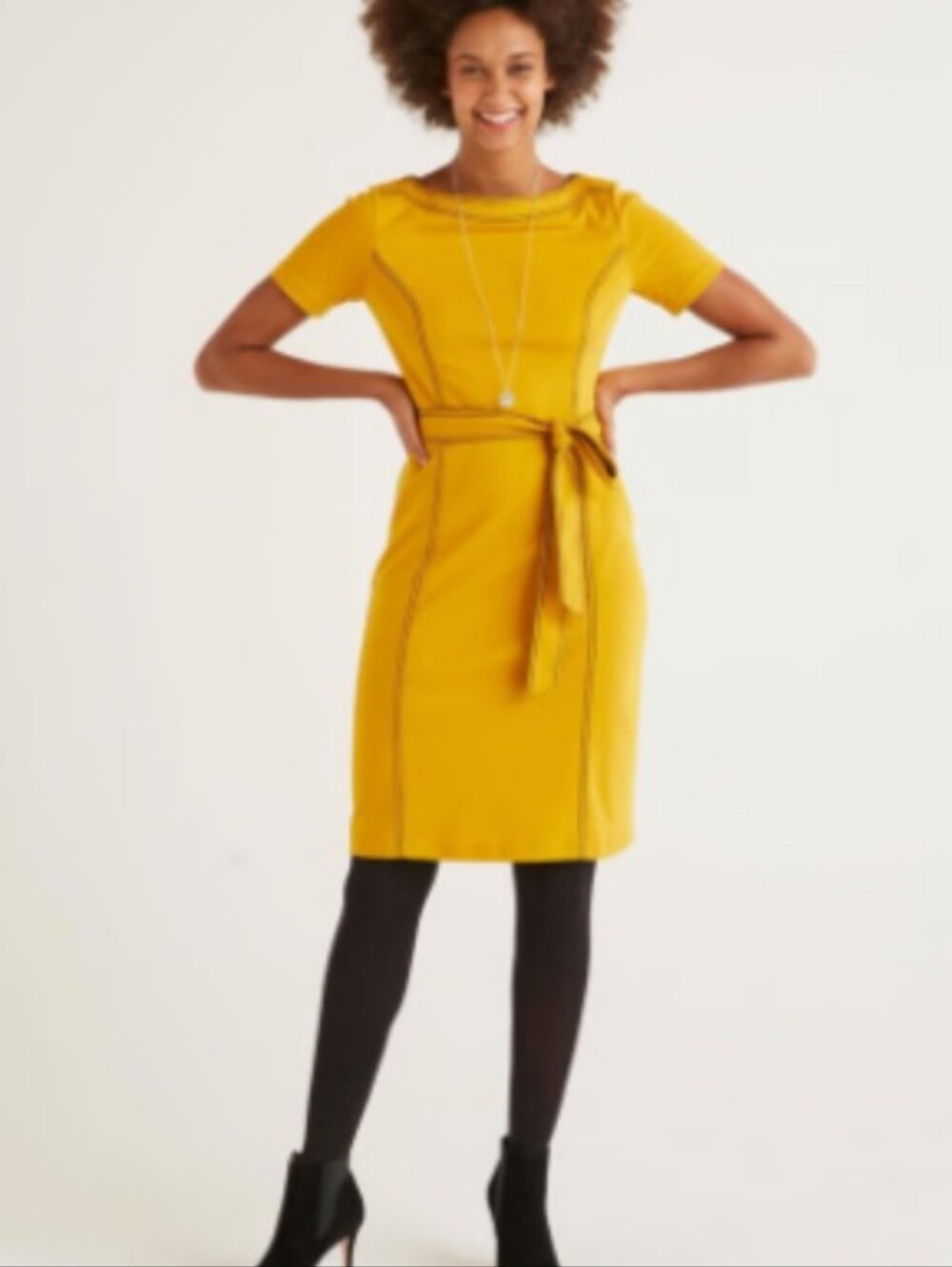 Boden Mustard Yellow Short-Sleeve Belted Mini Dress